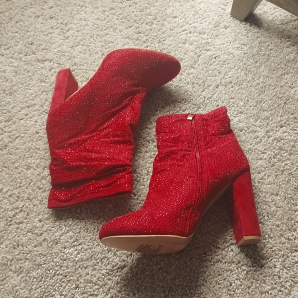 Red sequin ankle boots